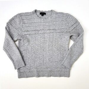J.Crew Sweater Womens Gray Pointelle Scalloped Ruffle Wool Blend Small
